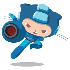 Github logo in a megaman outfit
