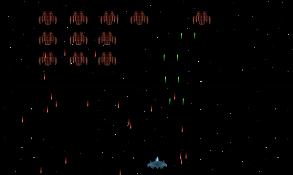 Enemies being shot out of space with lasers.