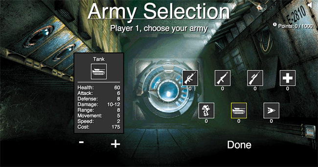 Chronos Army  Selection screen